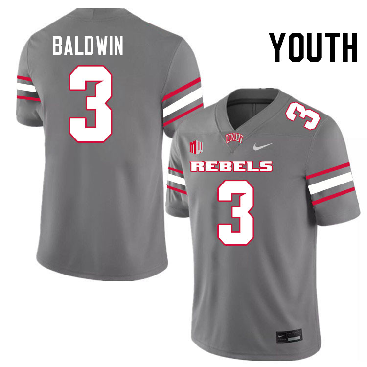 Youth #3 Johnathan Baldwin UNLV Rebels College Football Jerseys Stitched-Grey